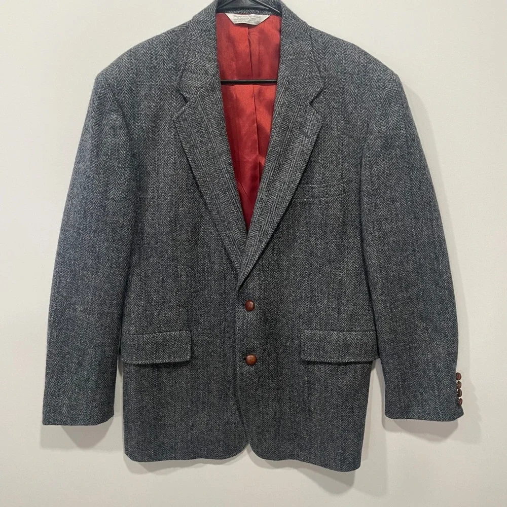 Harris Tweed Learbury Mens Herringbone Blazer Jacket 44 Long‎ Scottish Wool